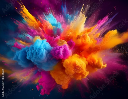explosion of colored powder mixed media content