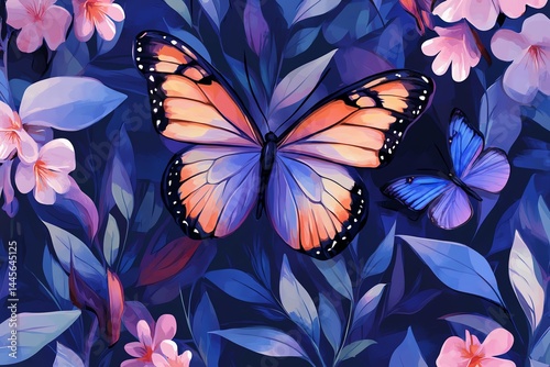 Enchanted Butterfly Garden Seamless Pattern