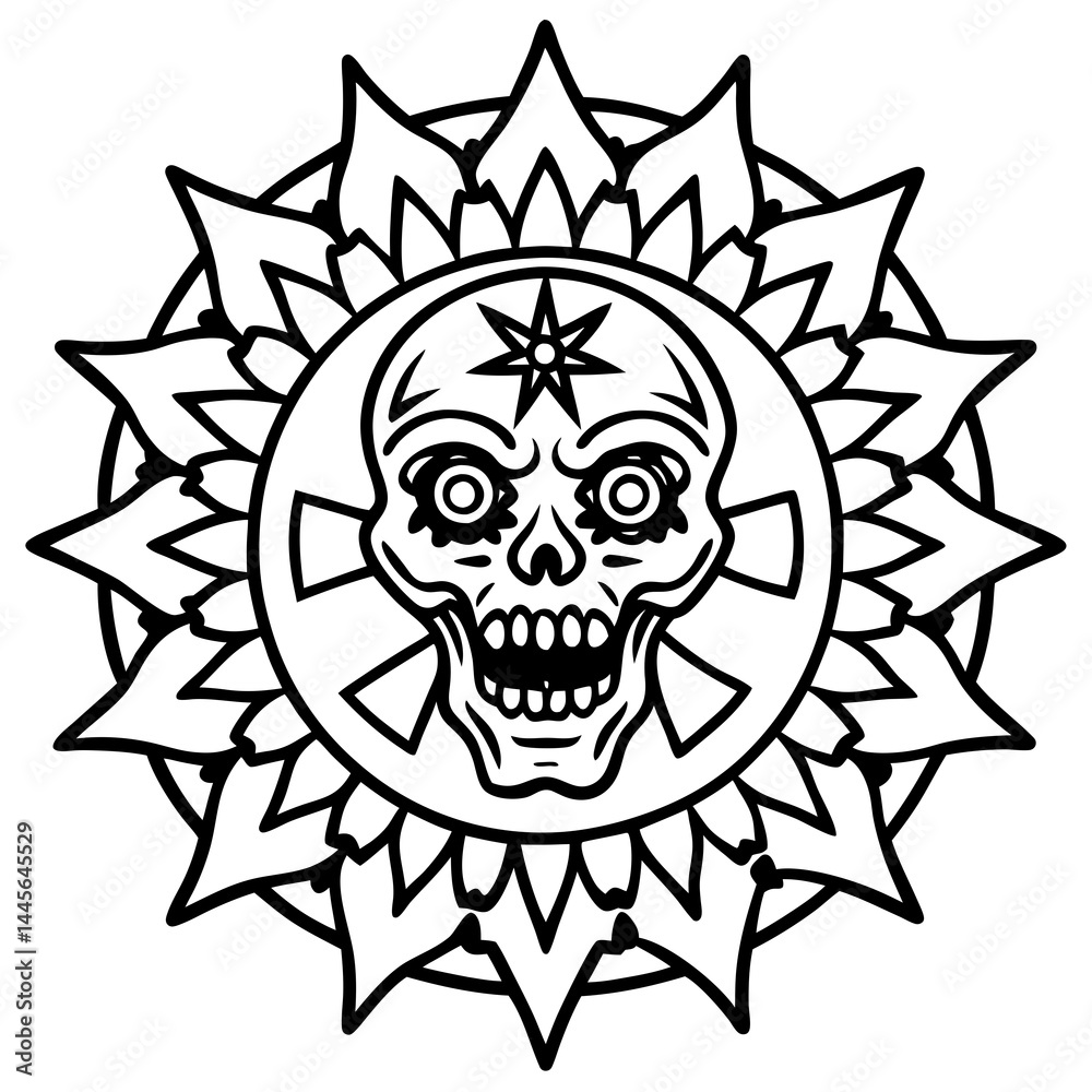 Fototapeta premium Horror Mandala Zombie Line Art Vector