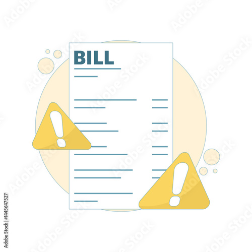 Invoice transaction concept payment declined. Payment not received. Fraud payment declined notice, Tax debt payment declined warning notice. Purchase cancellation. Flat design illustration.