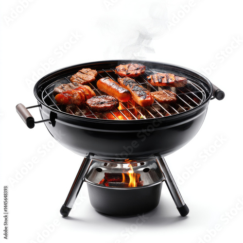 Portable charcoal grill with cooking food