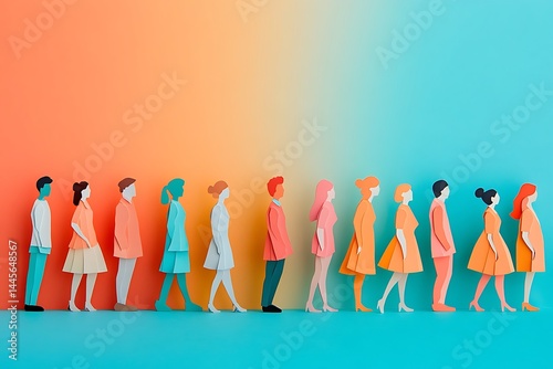 Teal and Orange Paper People Team Silhouettes