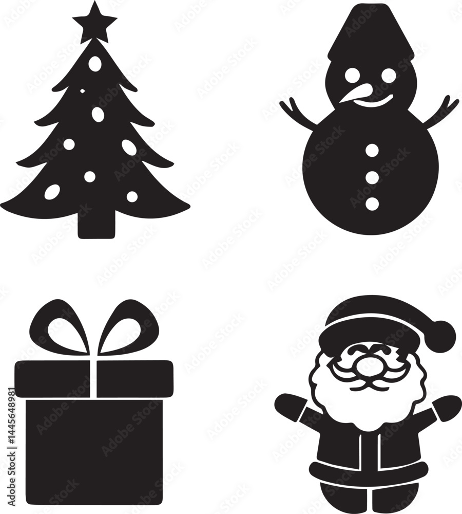 Fototapeta premium set of christmas icons, christmas silhouette vector set, logo vector illustration