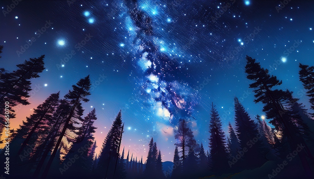 Fototapeta premium the starry sky in the night forest