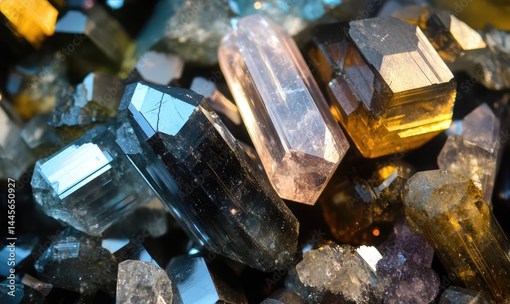 Shiny Minerals Representing Rare Earth Elements Deal. AI generated illustration. Shiny Minerals Representing Rare Earth Elements Deal. AI generated illustration.