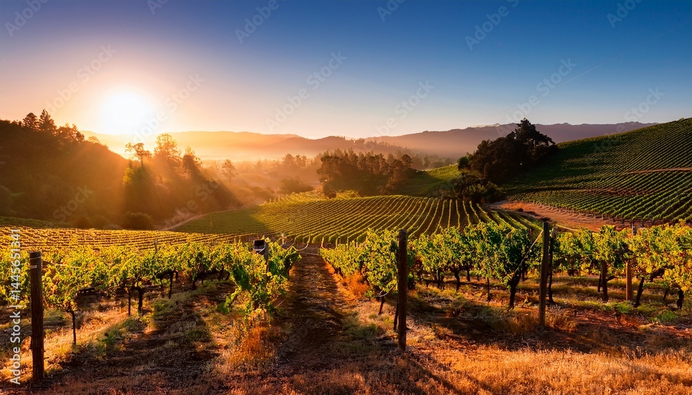 Fototapeta premium vineyards at sunrise in california usa