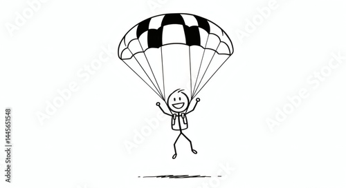 Stick Figure Parachuting with Smile Character Illustration
