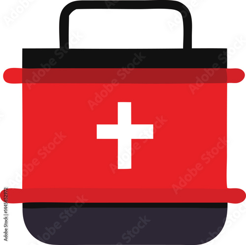 A first aid kit icon with a medical cross symbol signifies emergency healthcare in a portable box or bag