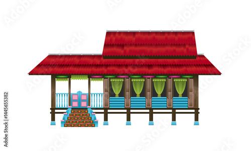 Vector of a traditional Malay house in Malaysia, also known as rumah kampung. With various types and colors options.