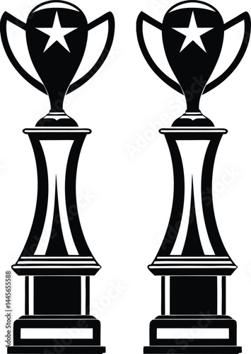 This set of trophy cups, isolated in both white and black backgrounds, embodies the concept of competition where each piece, like a chess pawn or king in a strategic game, strives for victory in sport