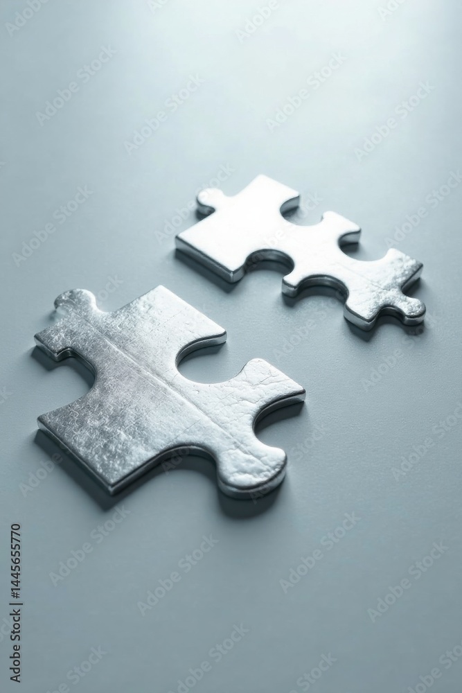 Fototapeta premium Metallic Puzzle Pieces Almost Connected, Representing the Concept of Collaboration and Problem Solving