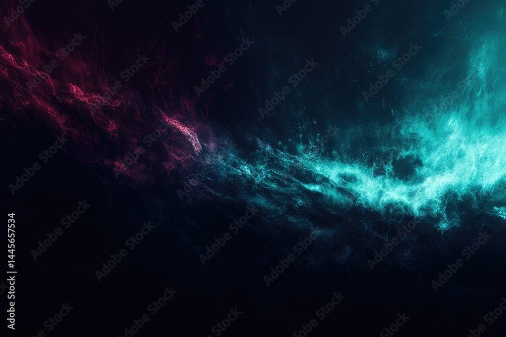 Fototapeta premium Ethereal Symphony A Captivating Dance of Turquoise and Crimson Light in the Abyss