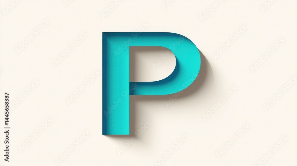 Rounded letter P in turquoise with subtle shadow, minimalist 3D design on cream background. Rounded letter P in turquoise with subtle shadow, minimalist 3D design on cream background.