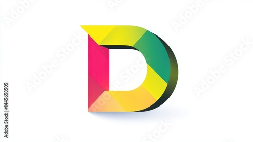Free Download Colorful letter D in geometric polygons, shades of green, yellow, and pink, playful modern vector on white. - GFXLoad