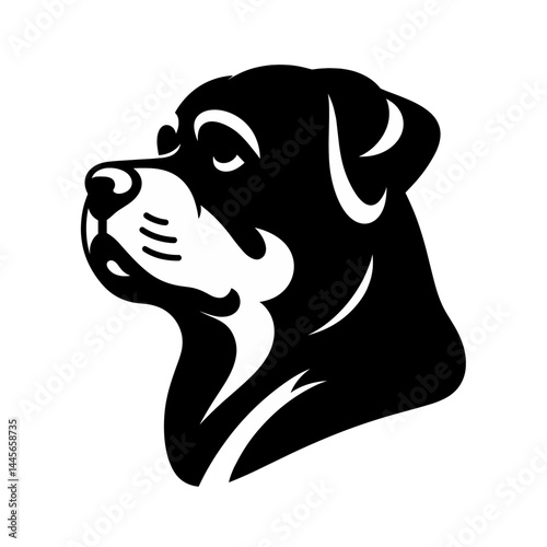 Calm mastiff dog head silhouette in black and white, loyal and strong guard dog logo illustration