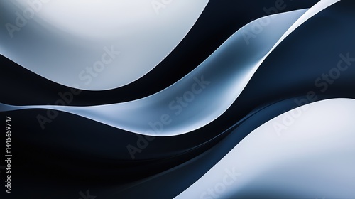 Abstract blue and white wavy shapes background, minimalist style with dark palette, hyperrealistic high - res professional photo