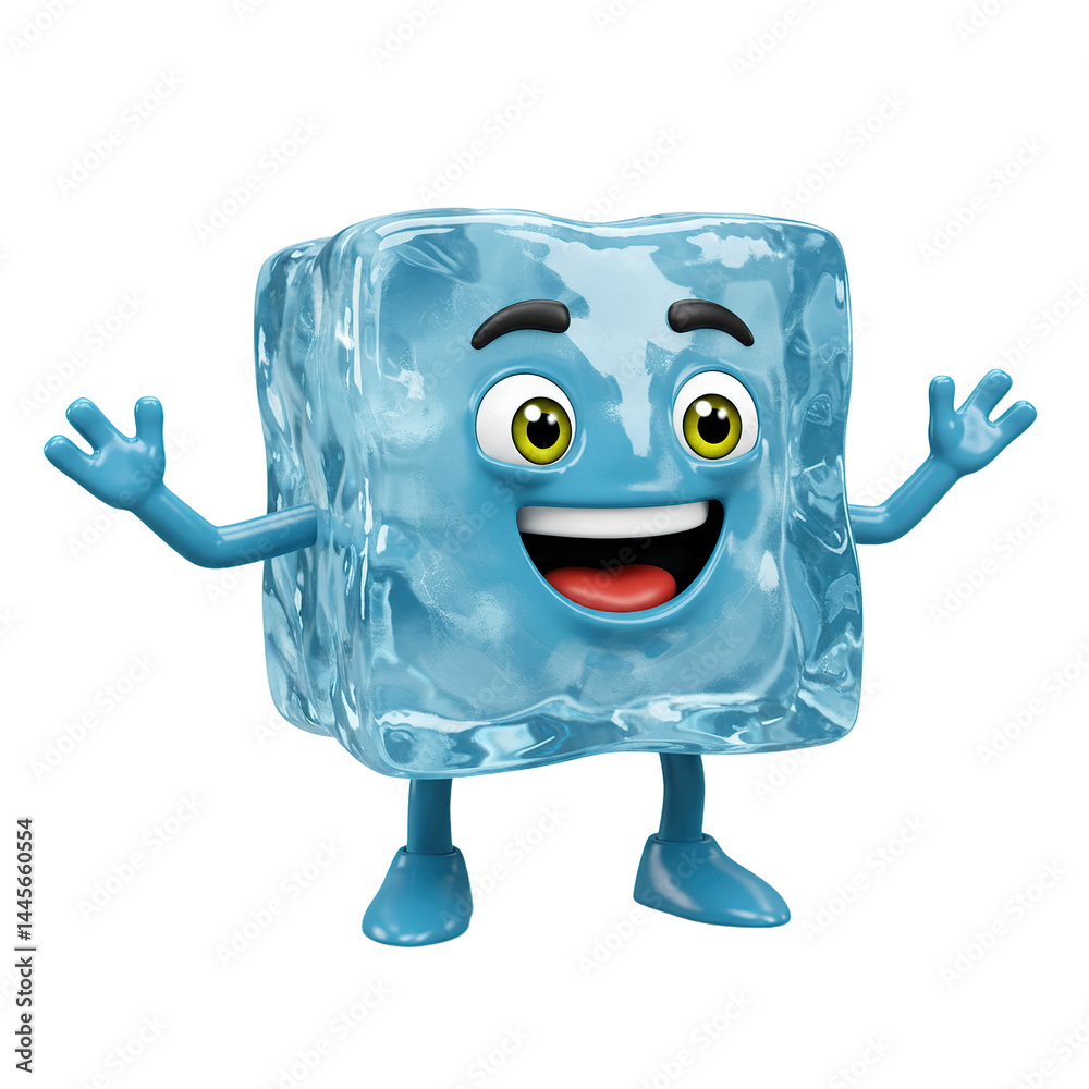 Happy Ice Cube Cartoon Character 3D Render Happy Ice Cube Cartoon Character 3D Render