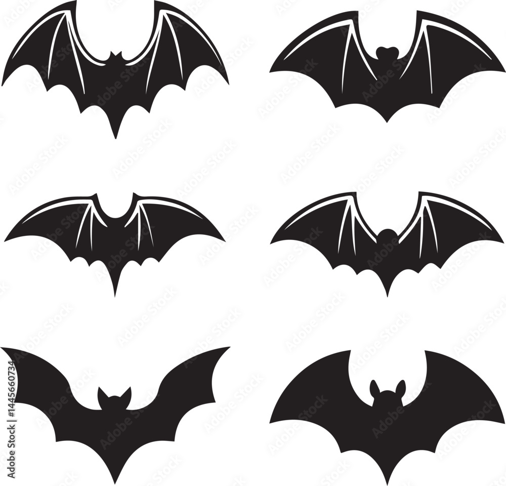 Naklejka premium halloween vector set, halloween bat silhouette vector set icon, halloween bat vector illustration