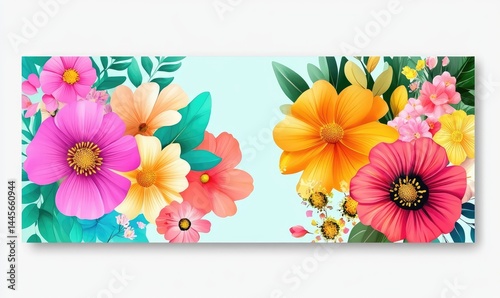 Spring Sale Horizontal Banner with Colorful Flowers Background for Discount Promotions and Invitations. AI generated illustration.