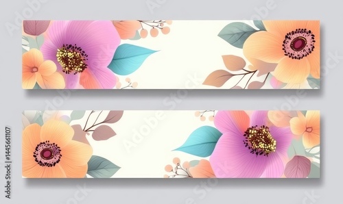 Spring Sale Horizontal Banner with Colorful Flowers Background for Discount Promotions and Invitations. AI generated illustration.