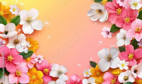 Spring Sale Horizontal Banner with Colorful Flowers Background for Discount Promotions and Invitations. AI generated illustration.