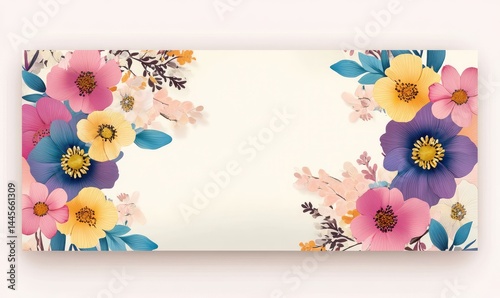 Spring Sale Horizontal Banner with Colorful Flowers Background for Discount Promotions and Invitations. AI generated illustration.