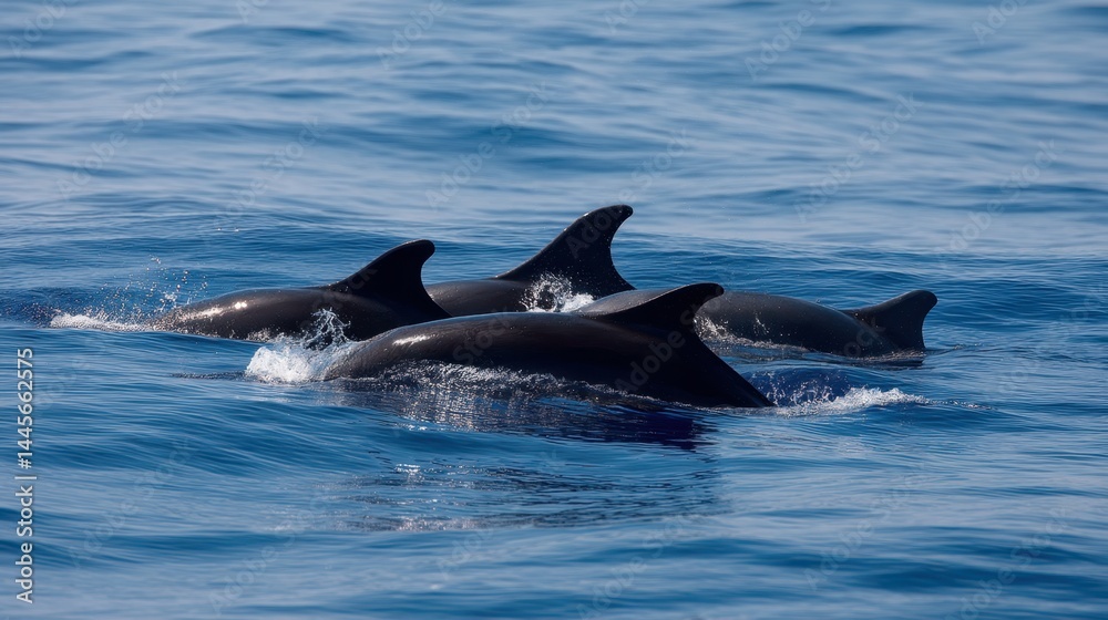 Fototapeta premium Pod of Pilot Whales Swimming in the Open Ocean