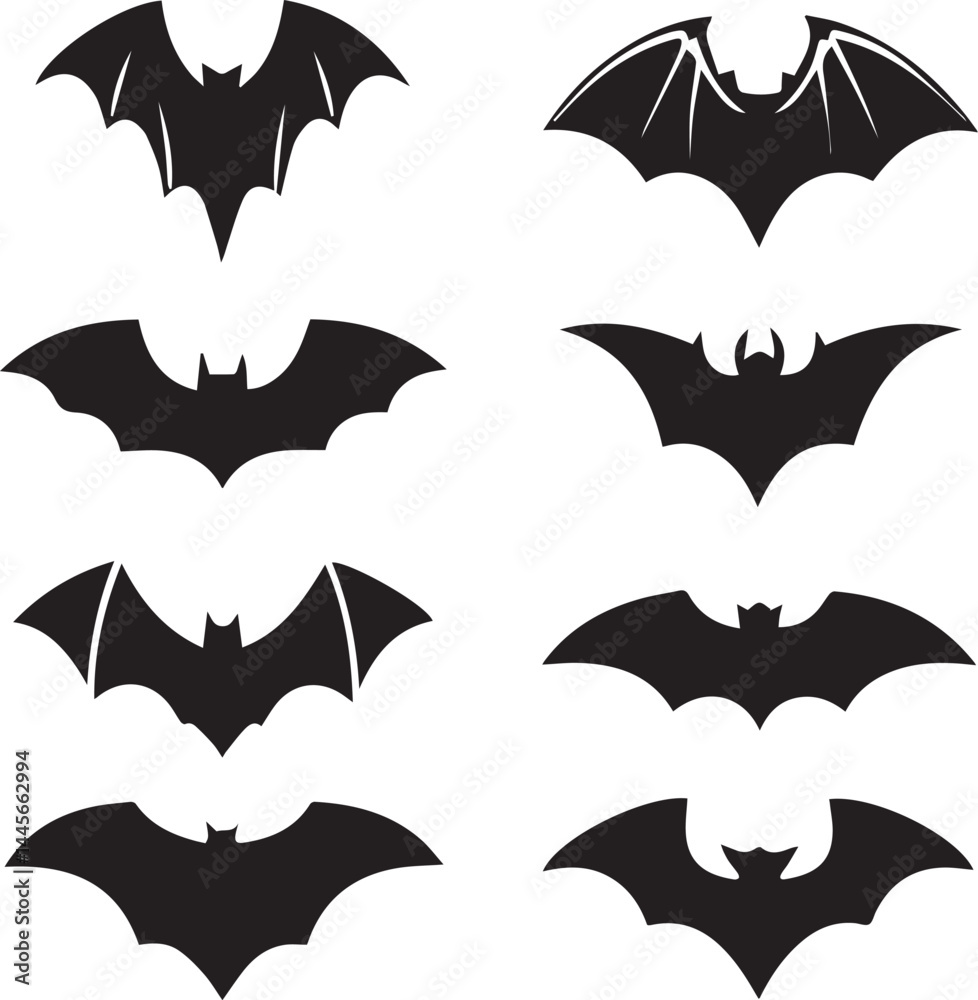 Naklejka premium halloween vector set, halloween bat silhouette vector set icon, halloween bat vector illustration