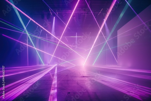 Neon Laser Beams Dance in a Purple Haze, An Abstract Symphony of Light and Color