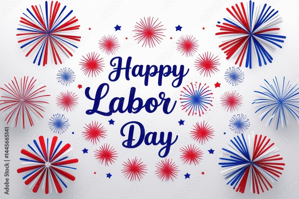Obraz premium Happy Labor Day Festive Design with Red White and Blue Fireworks