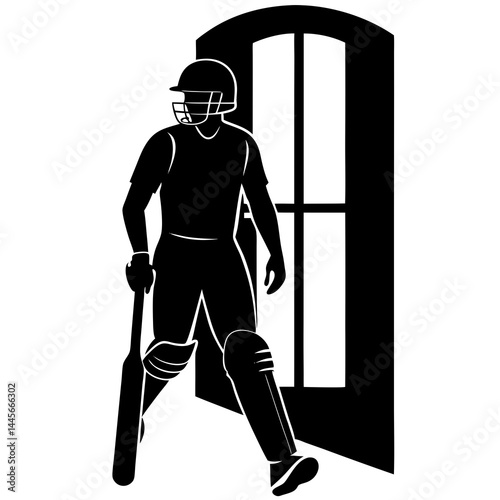Silhouette vector illustration of a cricket player