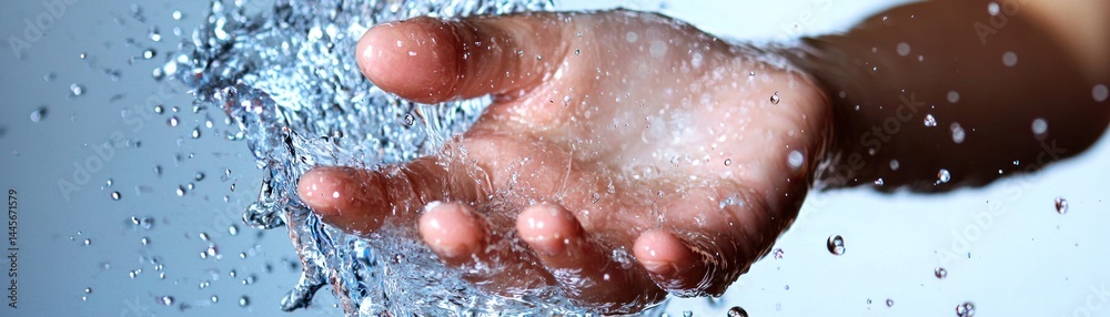 Fototapeta premium A human hand is interacting with splashing water droplets