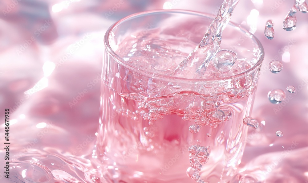 Sparkling pink water being poured into glass Sparkling pink water being poured into glass