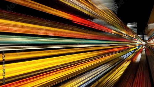 Colorful Light Trails in Urban Setting at Nighttime Beauty