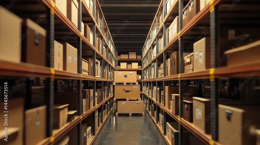 Obraz premium E-commerce Warehouse Delivery, organized storage shelves