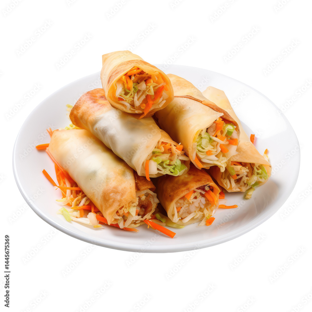 Three Chinese Egg Rolls Diagonally Stacked with a Bite Taken Three Chinese Egg Rolls Diagonally Stacked with a Bite Taken