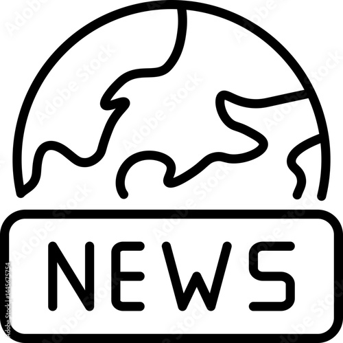 Global news icon with globe symbolizing - Editable Stroke SVG, fully scalable.