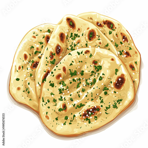 Indian naan bread with garlic and butter vector illustration isolated on a white background