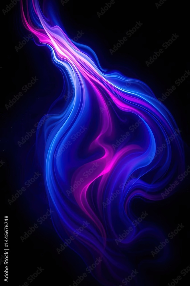 Fototapeta premium Abstract swirling blue and pink neon light streaks on black background