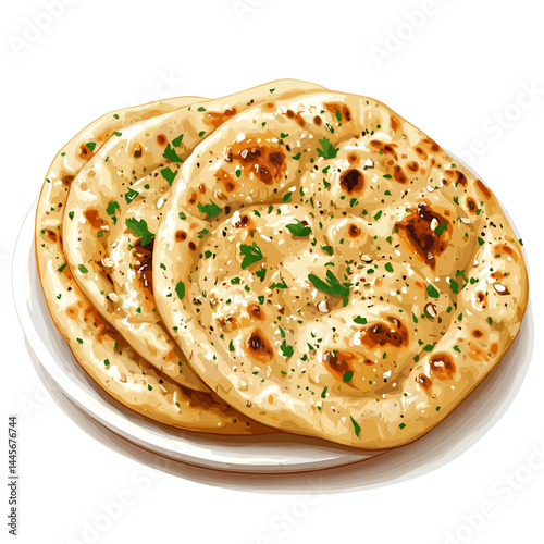 Indian naan bread with garlic and butter vector illustration isolated on a white background