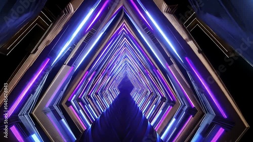Neon Tunnel with Vibrant Lights and Geometric Patterns