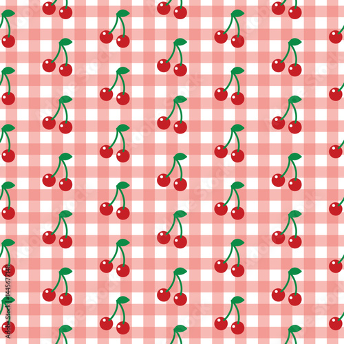 Pattern red Cherry fruity with pastel red pink cute feminine, summer textile, wallpaper, adorable