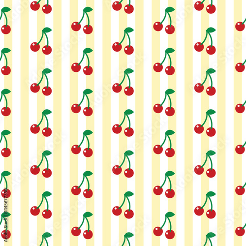 Pattern red Cherry fruity with yellow Line pastel cute feminine summer textile, wallpaper, adorable