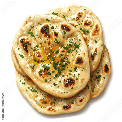 Indian naan bread with garlic and butter vector illustration isolated on a white background