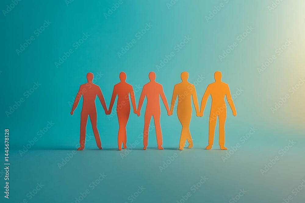 Obraz premium Teamwork Paper People Holding Hands Support Synergy