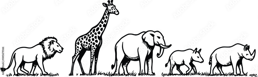 Naklejka premium animals on grass as wildlife adventure