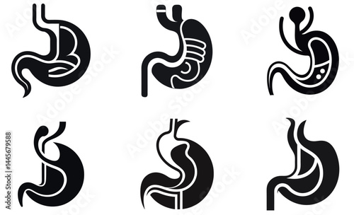 Minimalist Stomach Organ Icon Set in Black and White Vector Style