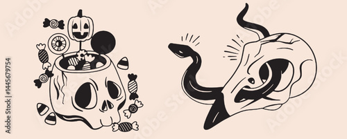 Hand-drawn vintage mystical and magic symbols illustration
