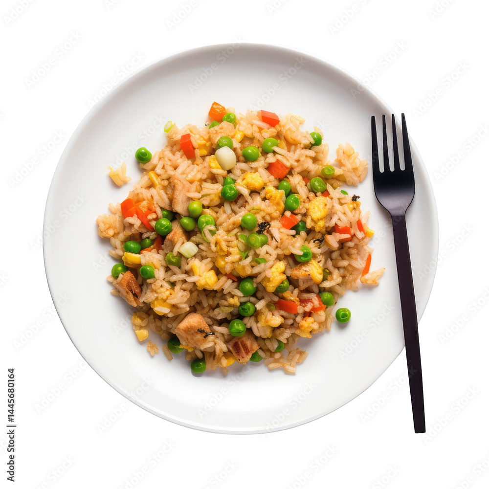 Isolated PNG of Chicken Fried Rice with a Spoon Beside Isolated PNG of Chicken Fried Rice with a Spoon Beside