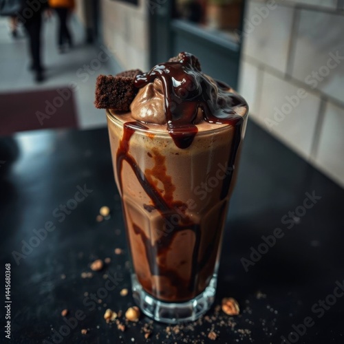 Chocolate Brownie Indulgence: Rich Mocha Freeze with Drizzled Ganache